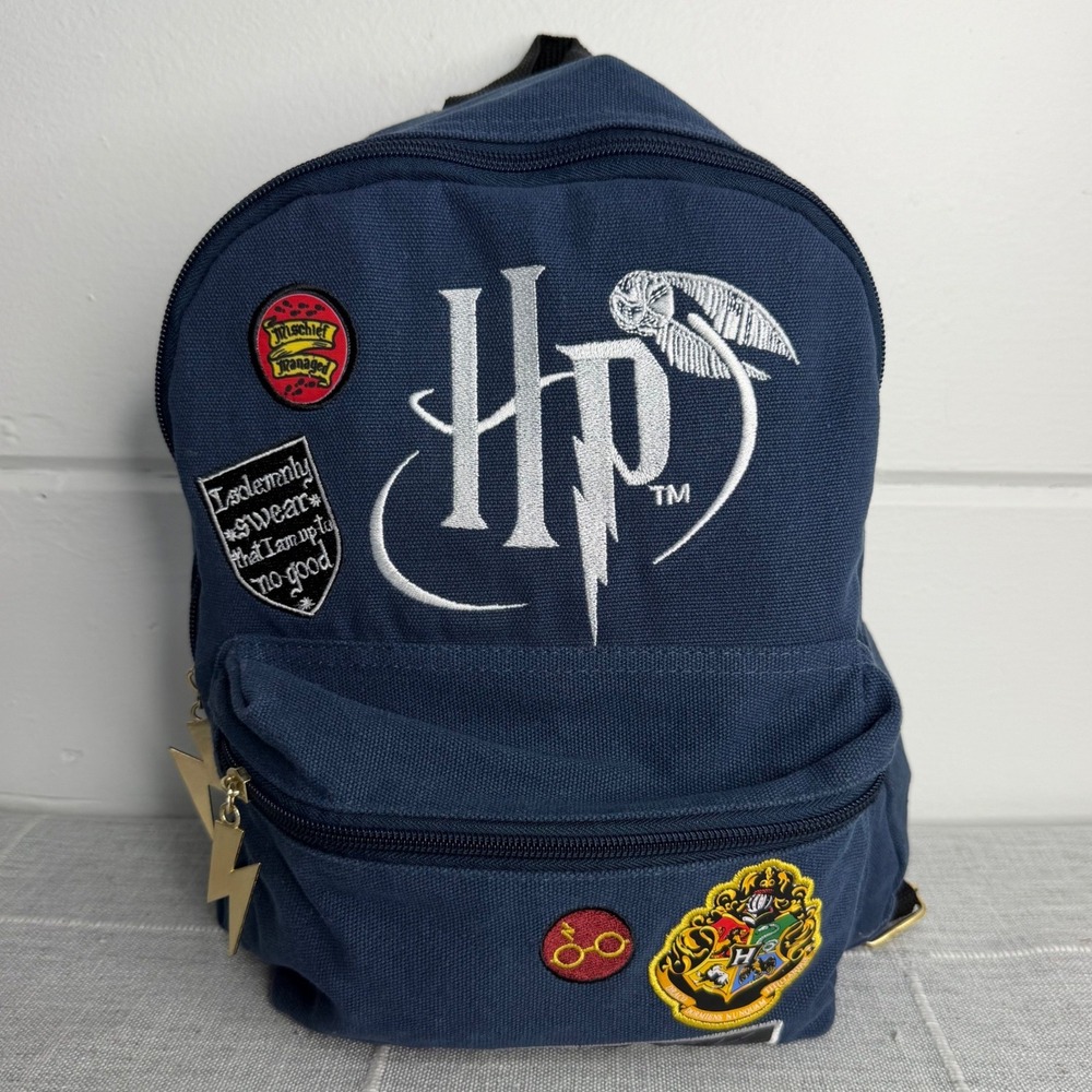 Harry Potter Mini Backpack Up To No Good Blue Canvas Patches Lightning Bolt Zip